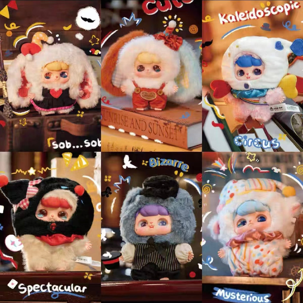 Baby three blind box plush doll, bunny hat and magical circus