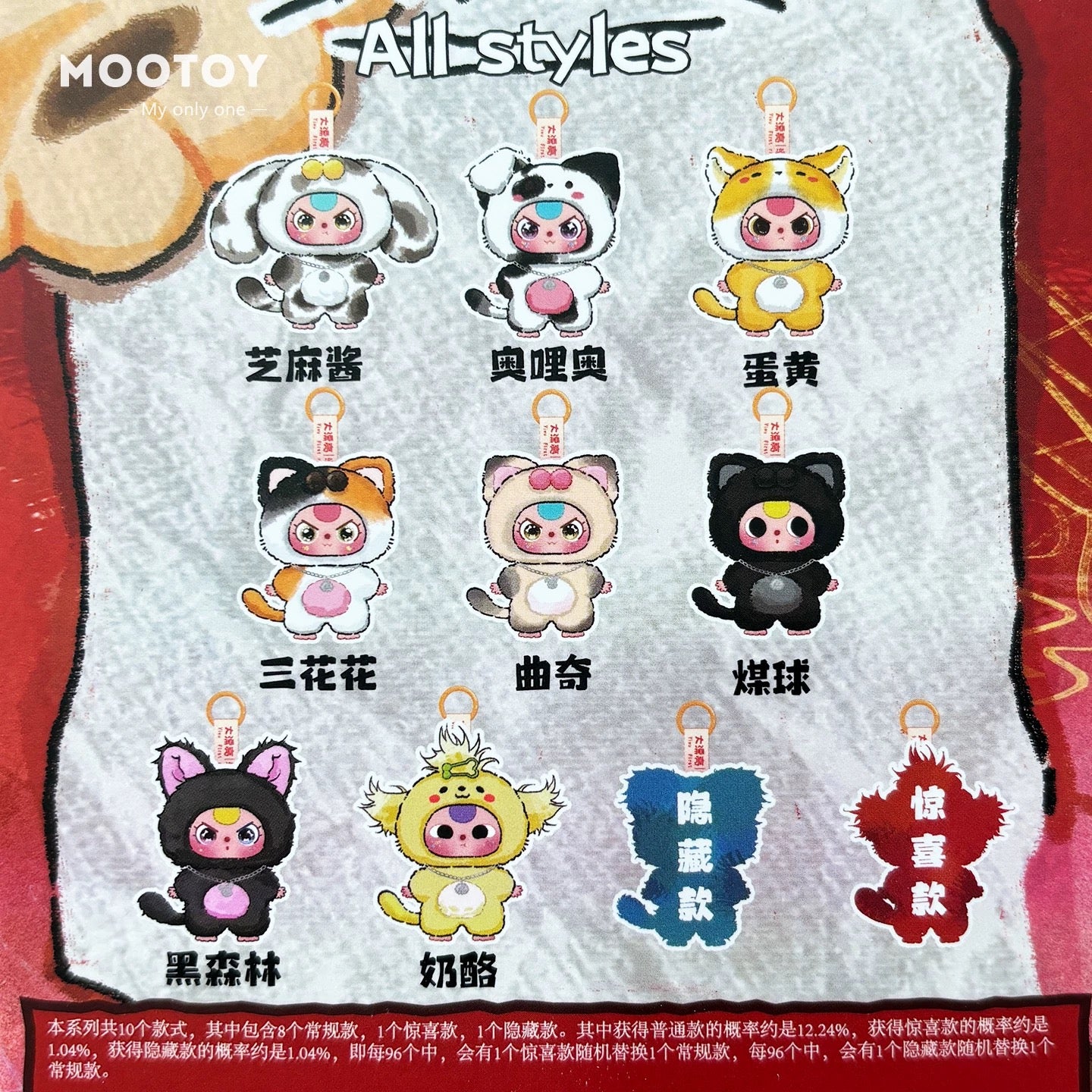 Baby Three Kids 3-Year-Old Ah Mao and Ah Gou Series Trendy Blind Box Plush Keychains